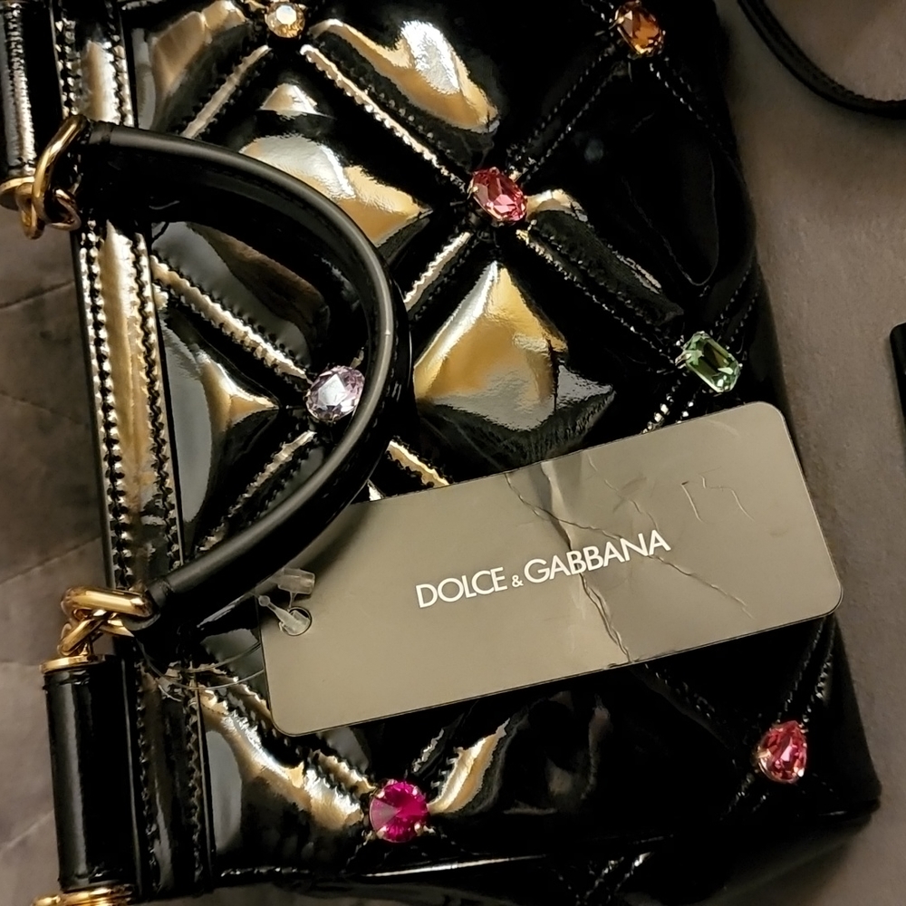 Dolce and Gabbana Small Patent leather Sicily bag with Rhinestones - Picture 9 of 16